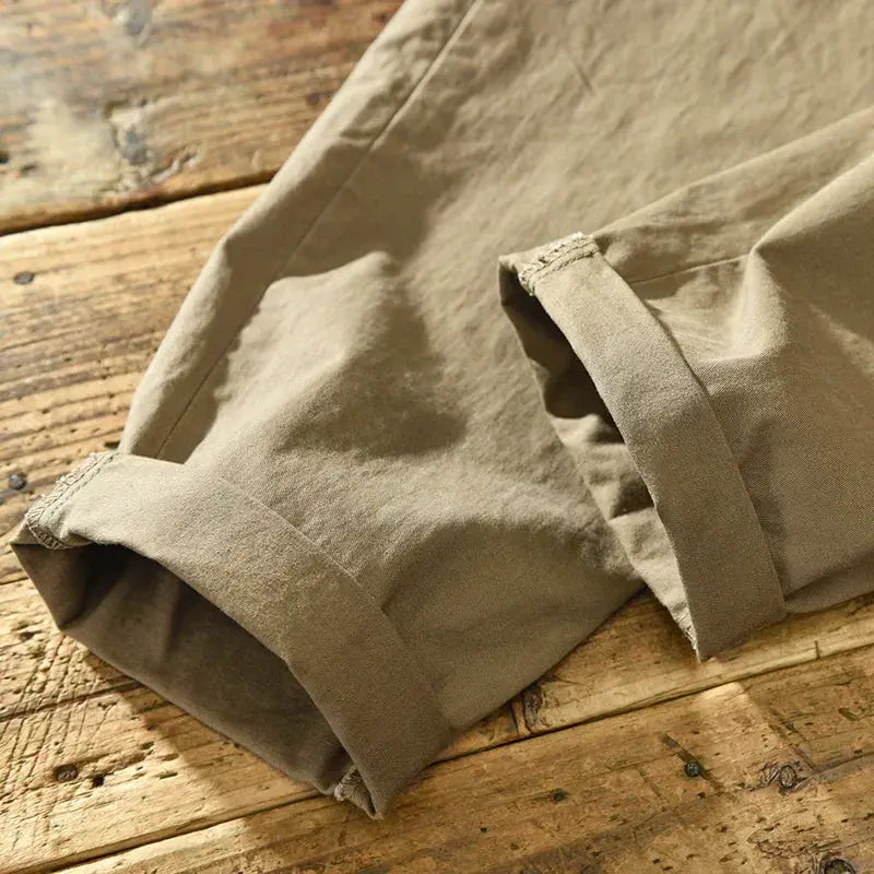 HIQOR men's cargo pants, pure cotton khaki, mid-waist, loose Korean-style casual trousers, plus size 38