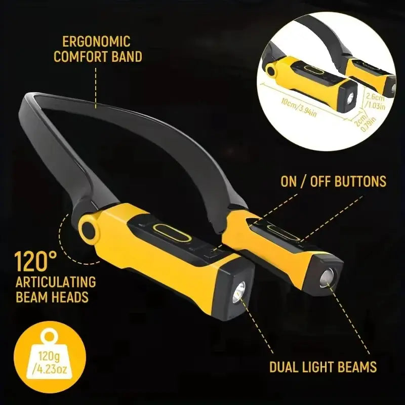 LuminaTech Rechargeable LED Neck Reading Light With Two Brightness Levels For Reading Knitting Camping And Repair