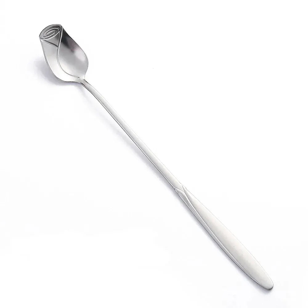 Long Handle Stainless Steel Teaspoon With Rose Shaped Handle For Dessert Coffee Tea Honey Salad New Year Gift
