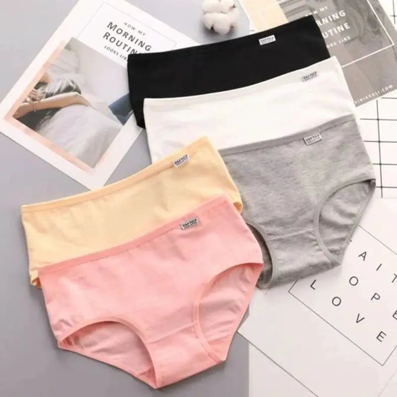 Women's cotton panties 5-pack by Simples Market in soft solid colors peach, pink, white, gray, black