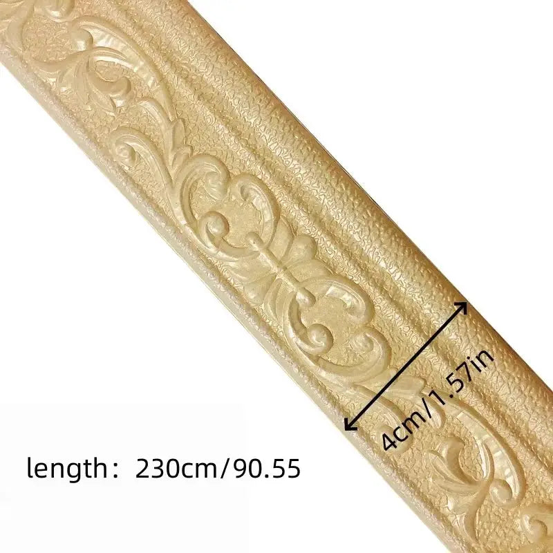 Simples Market gold 3D embossed wall trim sticker, self-adhesive, 230cm x 8cm skirting border for living room decor.