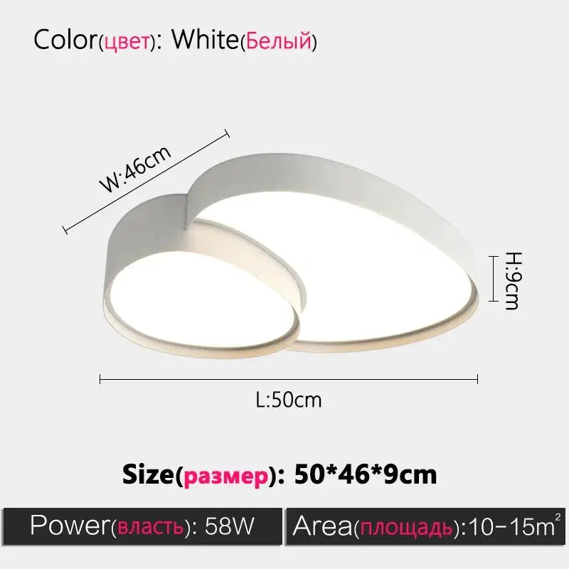 Simples Market LED ceiling lamp with two overlapping white circular rings, remote control, 50x46x9 cm