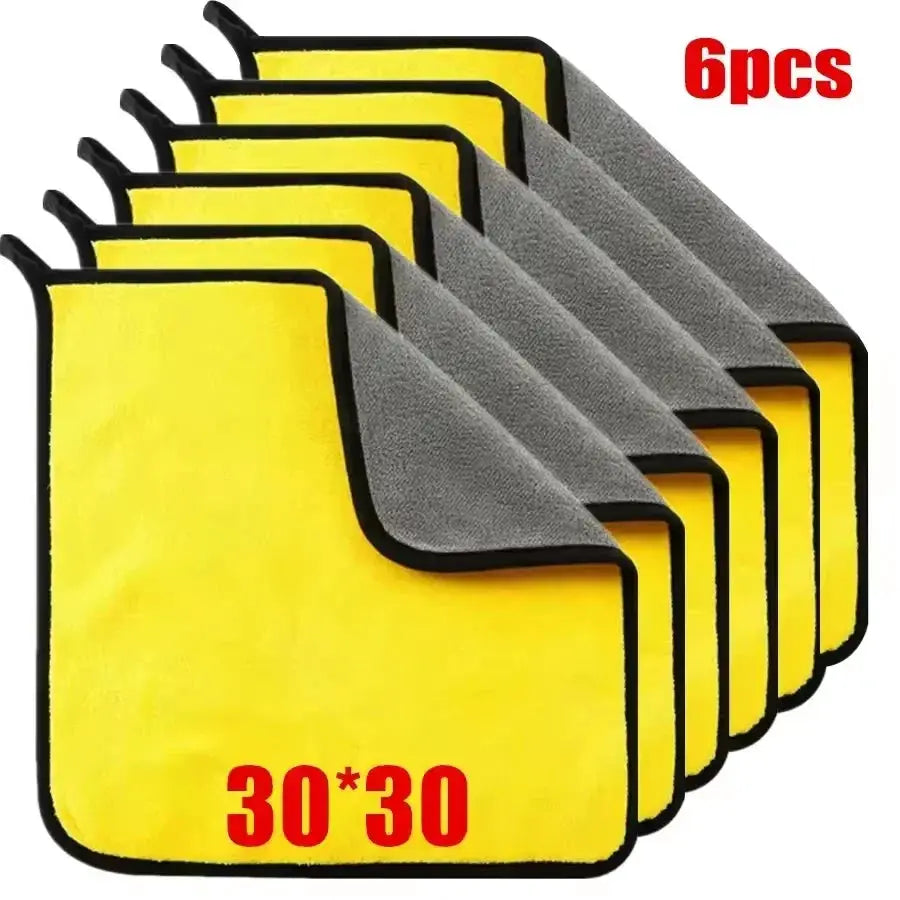 Microfiber car cleaning towels 6pcs, 30x60 cm, yellow with gray double-layer sides, Simples Market