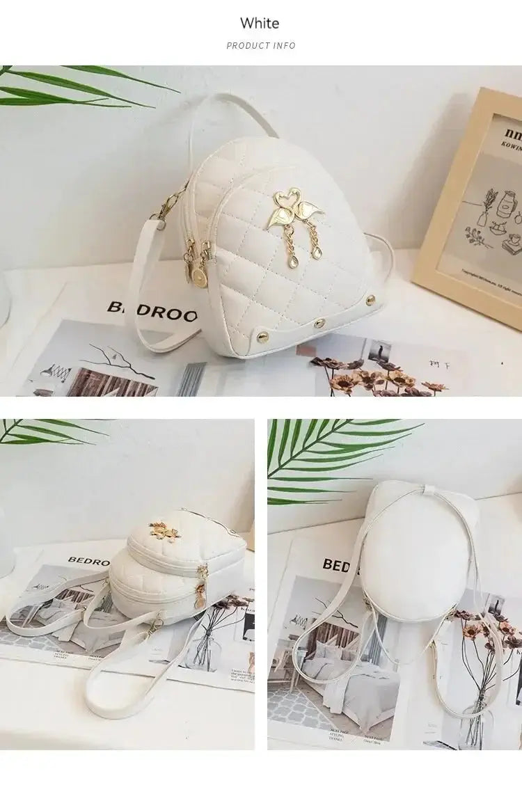 White quilted mini backpack with gold hardware, leisure-style handbag by Simples Market