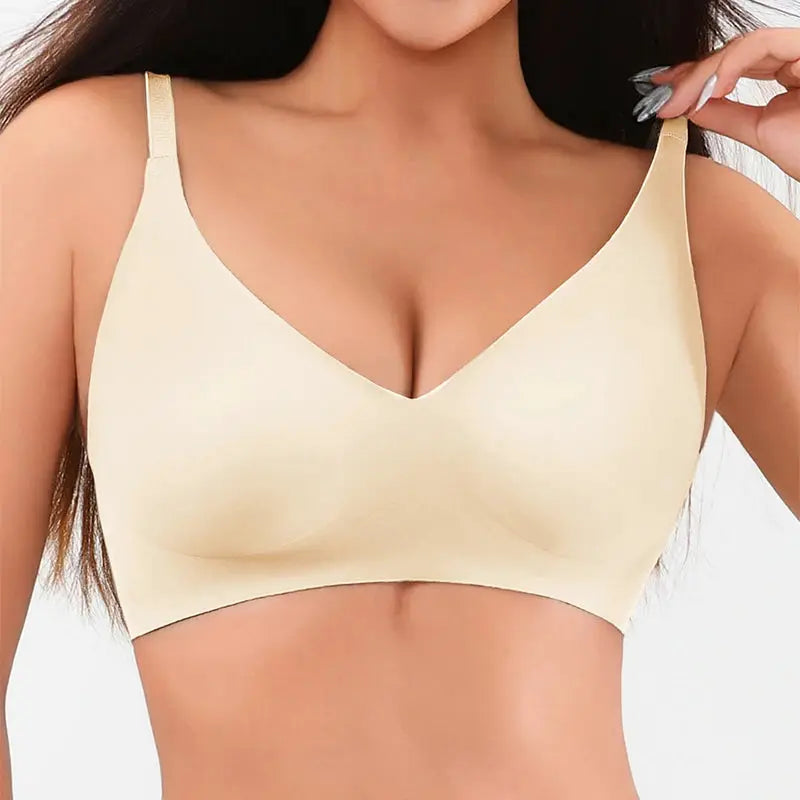 Seamless wireless padded bralette in nude beige with adjustable straps