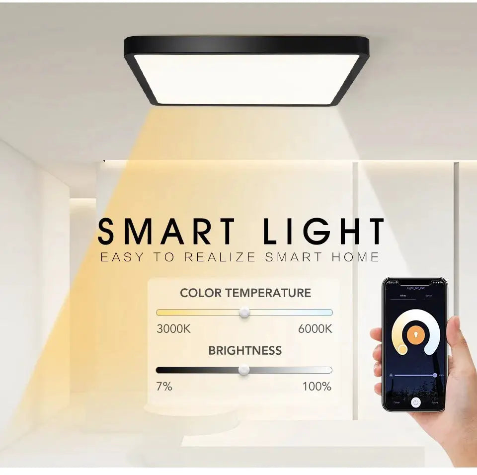 MARPOU Tuya Smart LED square ceiling lamp with wood grain finish and app/voice control