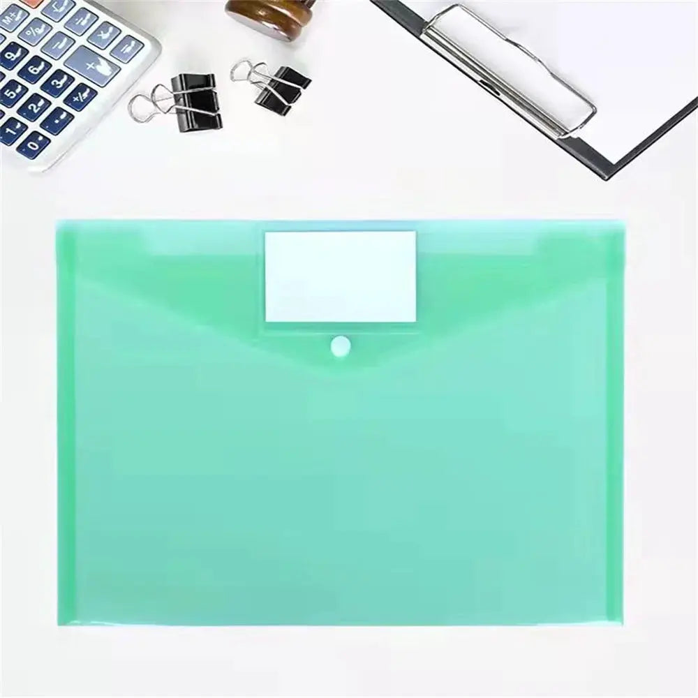 A4 waterproof large-capacity file folder in teal transparent plastic