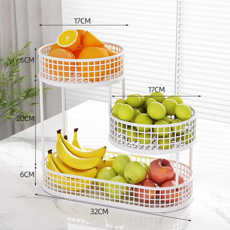 Stainless Steel Round Multi Layer Fruit Basket Display Rack Kitchen