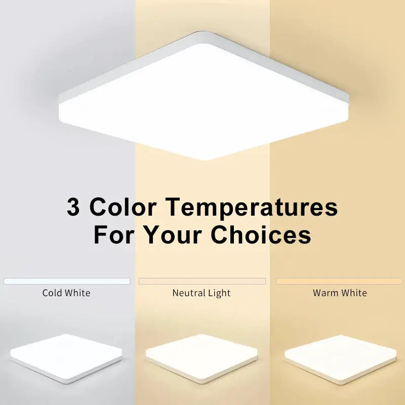 MARPOU square LED ceiling lamp by Simples Market with 3 color temperatures: cold white, neutral white, warm white.