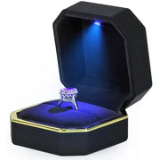 LED Jewelry Ring Box With Light Leather Exterior And Velvet Interior For Proposal Engagement Wedding Gift