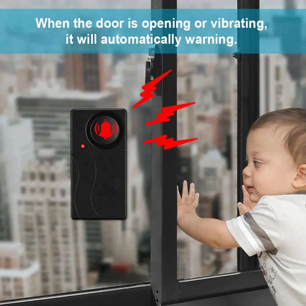 Simples Market black wireless vibration alarm for doors and windows with remote, 110dB.
