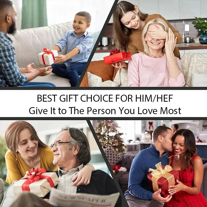 Multi Functional Neck and Shoulder Massager by Simples Market gift idea collage showing people exchanging gifts.