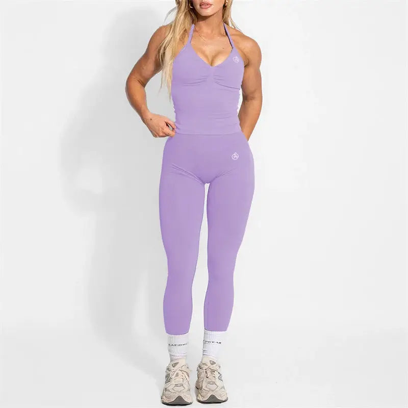Women's Halter Yoga Set With High Waist Leggings Two Piece Gymwear
