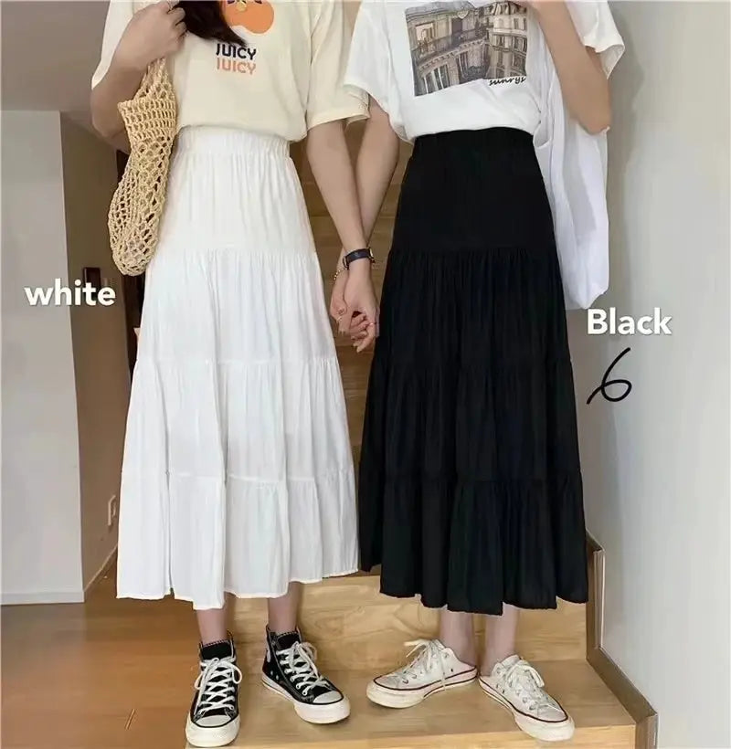 LunaWave Vintage Patchwork High Waist A Line Skirt Chic White Black Mid Calf Length For Spring And Summer
