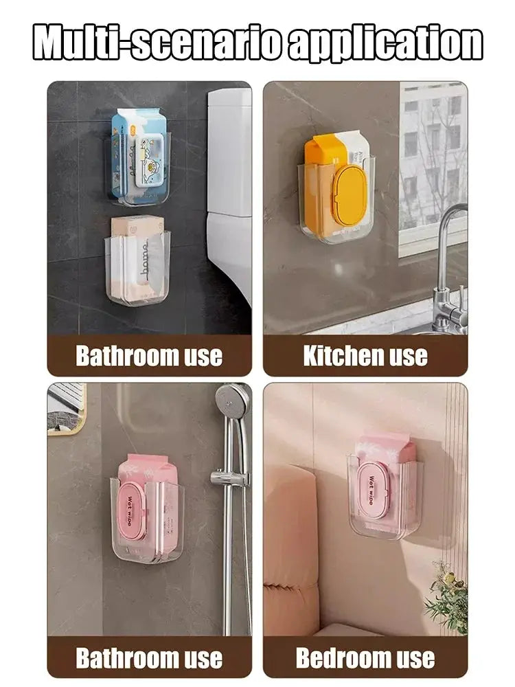 Simples Market tissue box, wall-mounted, non-perforated clear plastic with large opening; four-pack for bathroom, kitchen, bedroom