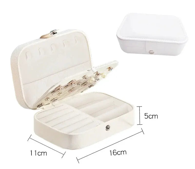 Portable Leather Jewelry Box Organizer Case Travel Storage Zipper Jewelry Display