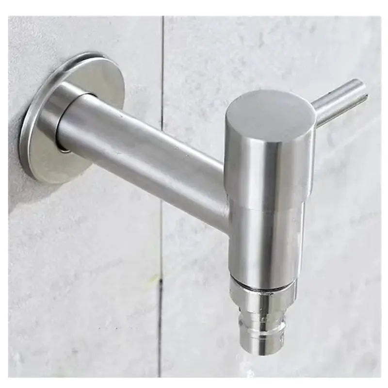Garden faucet, brushed stainless steel, wall-mounted outdoor bibcock with hose outlet
