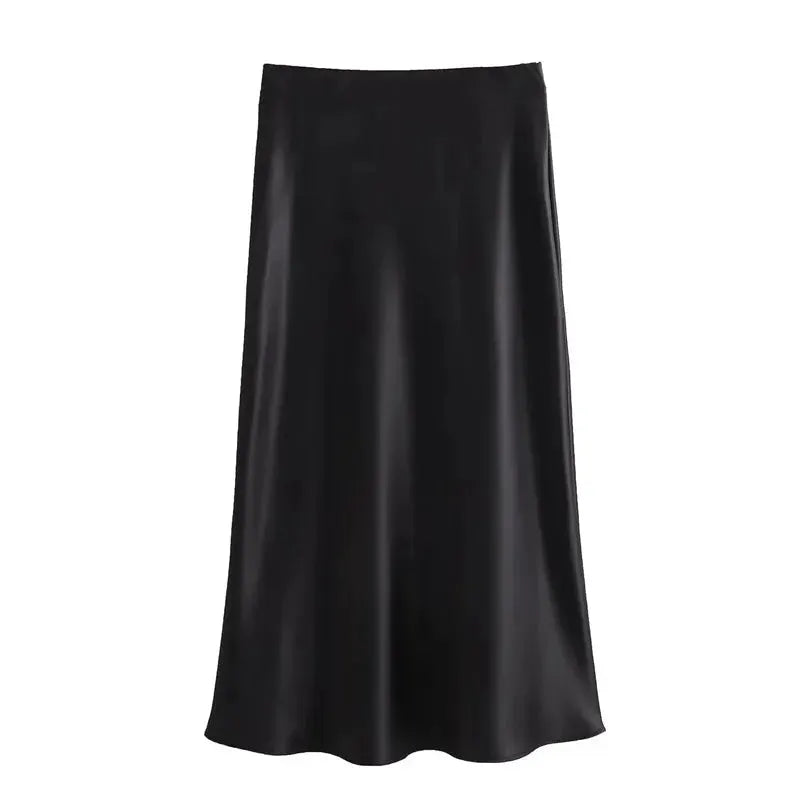 Mujer Satin High Waist Midi Skirt For Office Wear And Summer Essential For Women