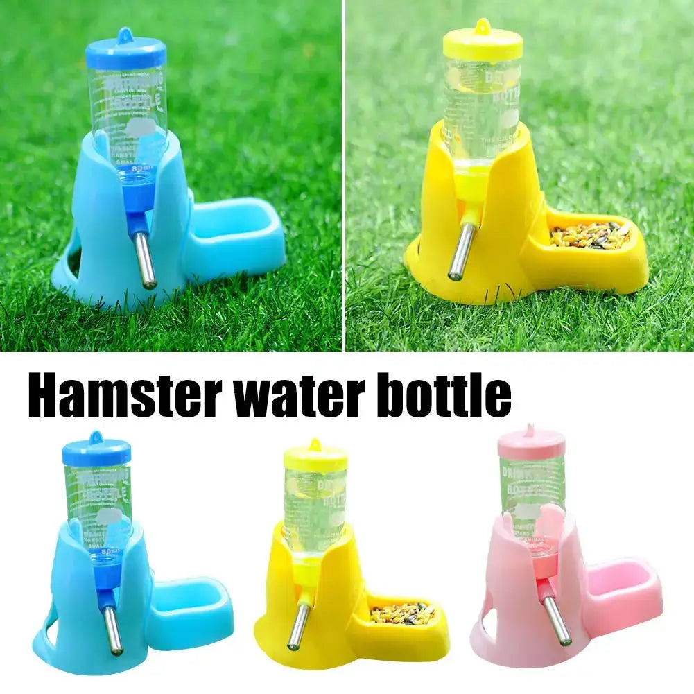 Simples Market hamster water feeder; automatic dispenser with food bowl in blue, yellow and pink (3-pack).