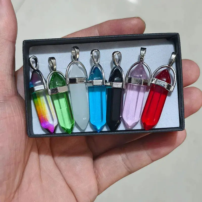 7 Piece Set Bullet Shape Healing Pointed Chakra Beads Crystals Glass For Jewelry Making And Home Decor