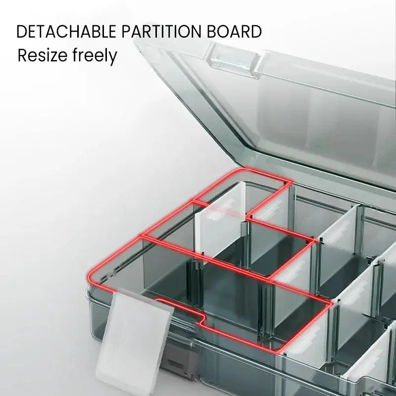 AIRAJ plastic tool parts box with detachable partition board, transparent case with red grid dividers by Simples Market