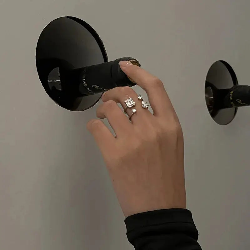 925 Sterling Silver Double Layer Water Drop Ring For Women With Square Zircon Adjustable Index Finger Jewelry Gift