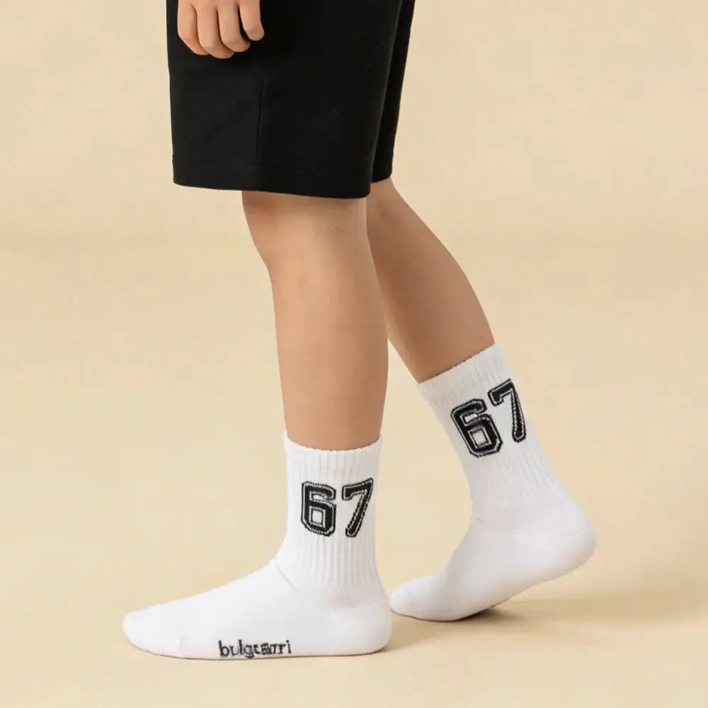 Kids Mid Calf Sports Socks With 67 Print Unisex All Season Trendy Comfort Durable