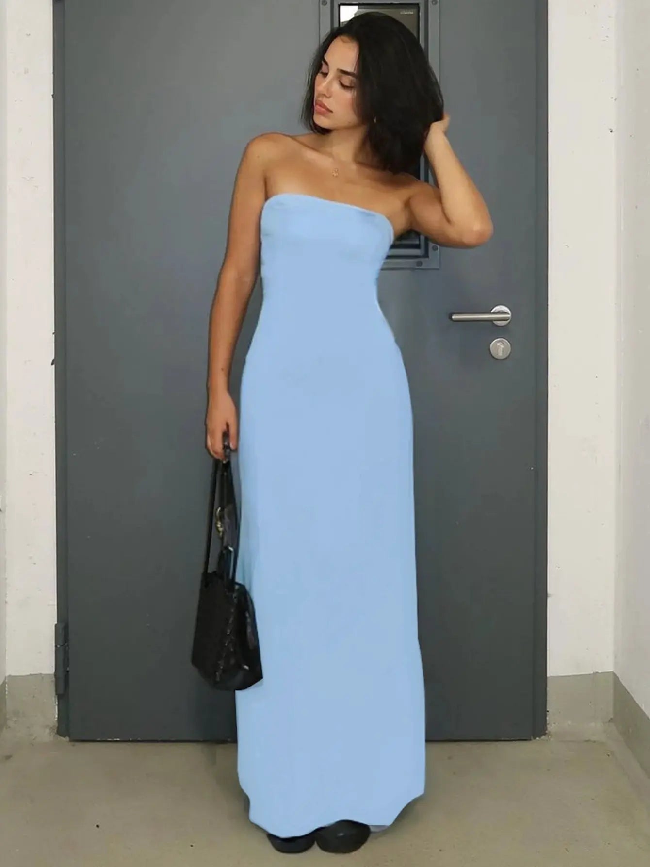 Black Strapless Bodycon Maxi Dress For Elegant Evening Wear Fall Winter 2024 Prom