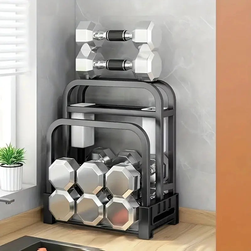 Stainless Steel Knife Holder Kitchen Rack With Integrated Cutting Board Storage For Efficient Countertop Organization
