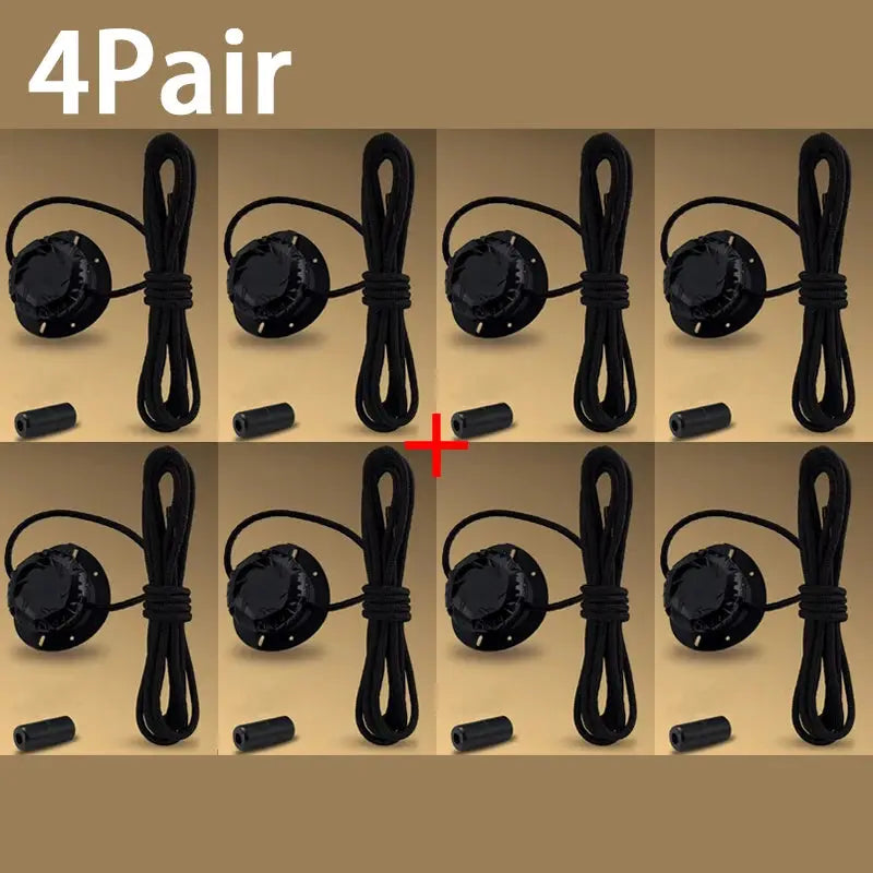 Automatic no-tie shoelaces with swivel buckle, black, 4 pairs