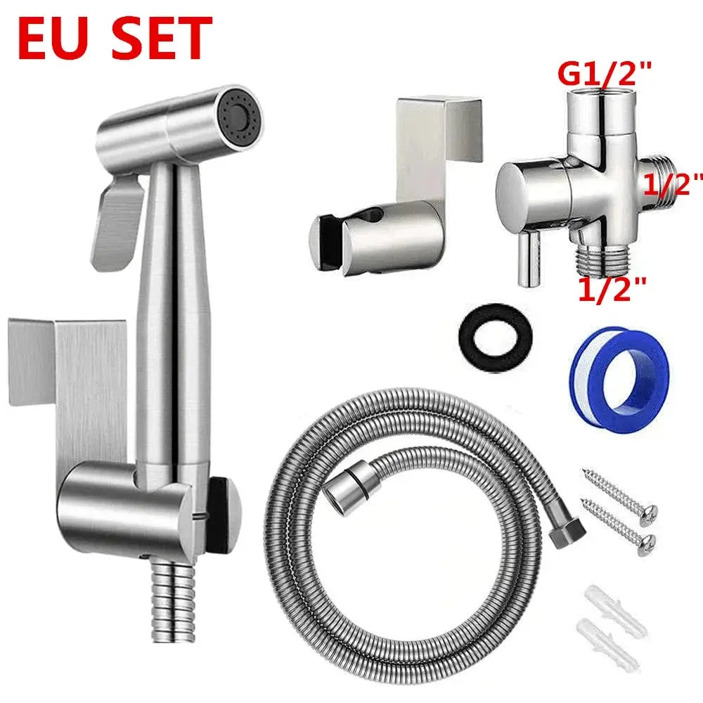 Simples Market stainless steel handheld bidet sprayer set with flexible hose, mounting bracket and G1/2 fittings