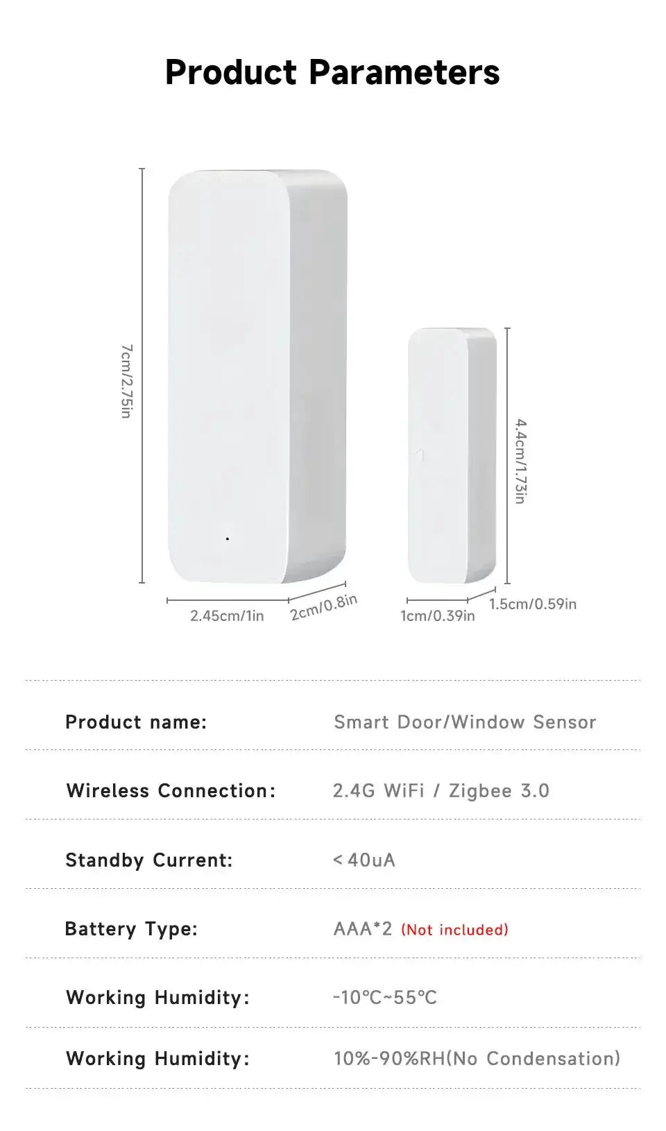 Door/window sensor set, Simples Market, white magnetic, Zigbee/WiFi, two sensors.