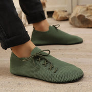 Men's green mesh loafers with lace-up, breathable knit upper and lightweight sole