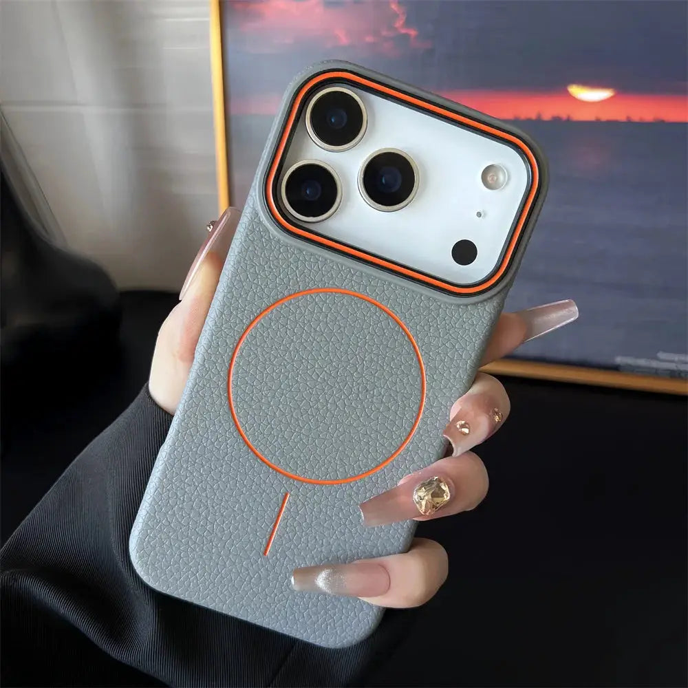 Frosted Hit Color Lichee Pattern MagSafe Phone Case For iPhone 11 Through 17 Pro Max Soft TPU Finish