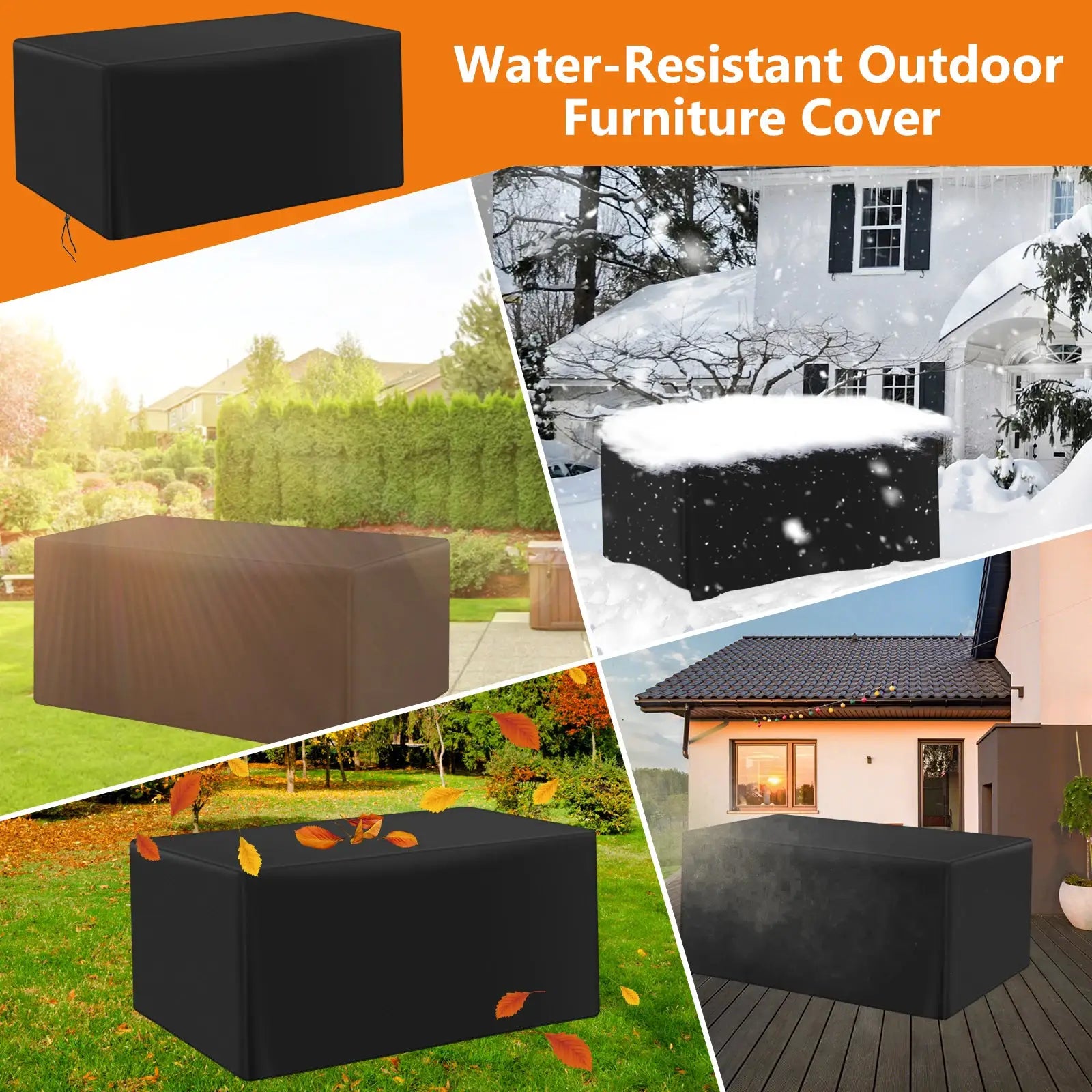 Rectangular outdoor furniture cover, heavy-duty and waterproof, black, Simples Market for patio sofa, table and chairs