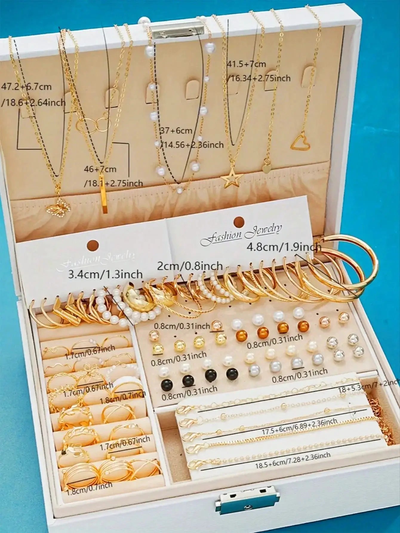 86 Piece Set Elegant Pearl Earrings Multi Layered Necklace Ear Studs Rings 4 In 1 Jewelry Set For Women Daily Wear Gift