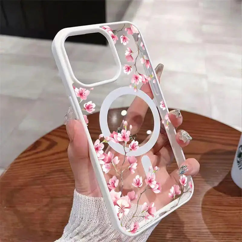 CherryGuard Pink Cherry Blossom Magnetic Phone Case For iPhone Series With Shockproof Protection