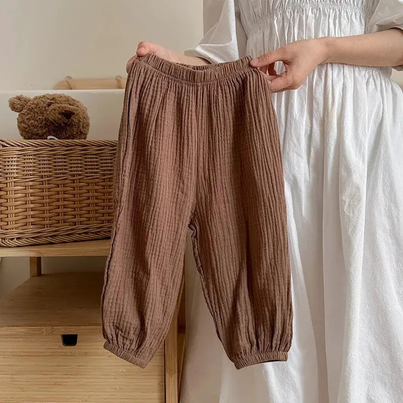 Kids Anti Mosquito Pants Summer Thin Solid Color Loose Casual Trousers Unisex Bloomers For Boys And Girls Ages 4 To 6