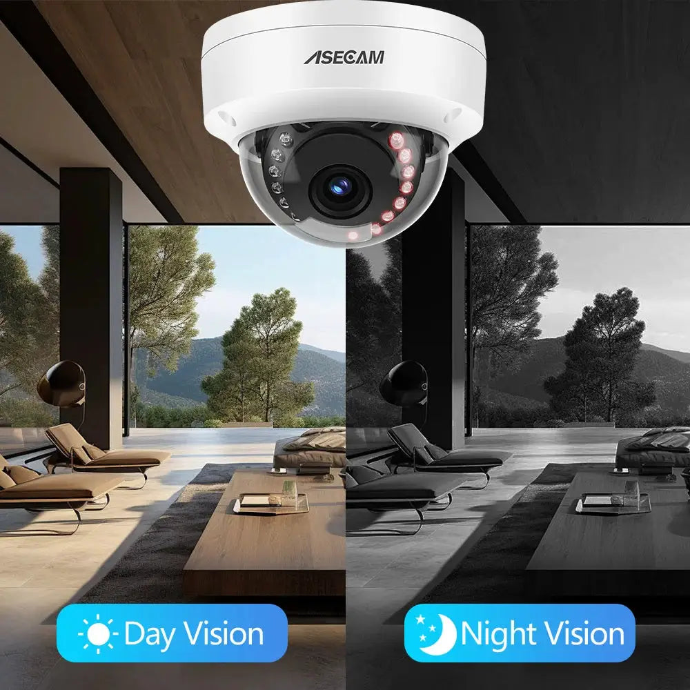 Outdoor dome IP camera with white metal housing, 8MP/4K POE, day and night vision