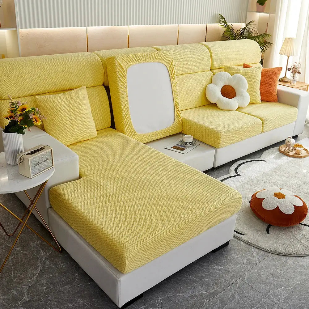 Jacquard Sofa Slipcover Twill Pattern Elastic Cover For L Shaped Sofas Loveseats Chairs Furniture Protector Living Room
