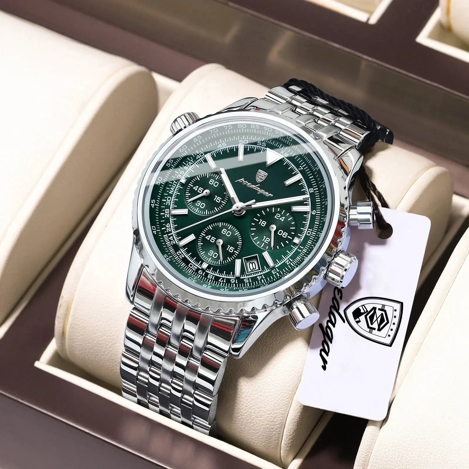 POEDAGAR Luxury Men Chronograph Stainless Steel Watch Waterproof Luminous Quartz Date Display Military Sport Timepiece