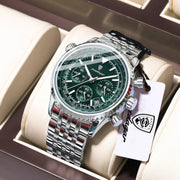 POEDAGAR Luxury Men Chronograph Stainless Steel Watch Waterproof Luminous Quartz Date Display Military Sport Timepiece