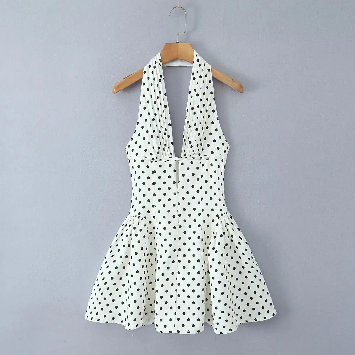Yenkye French Style Retro Polka Dot Halter Dress Women Backless A Line