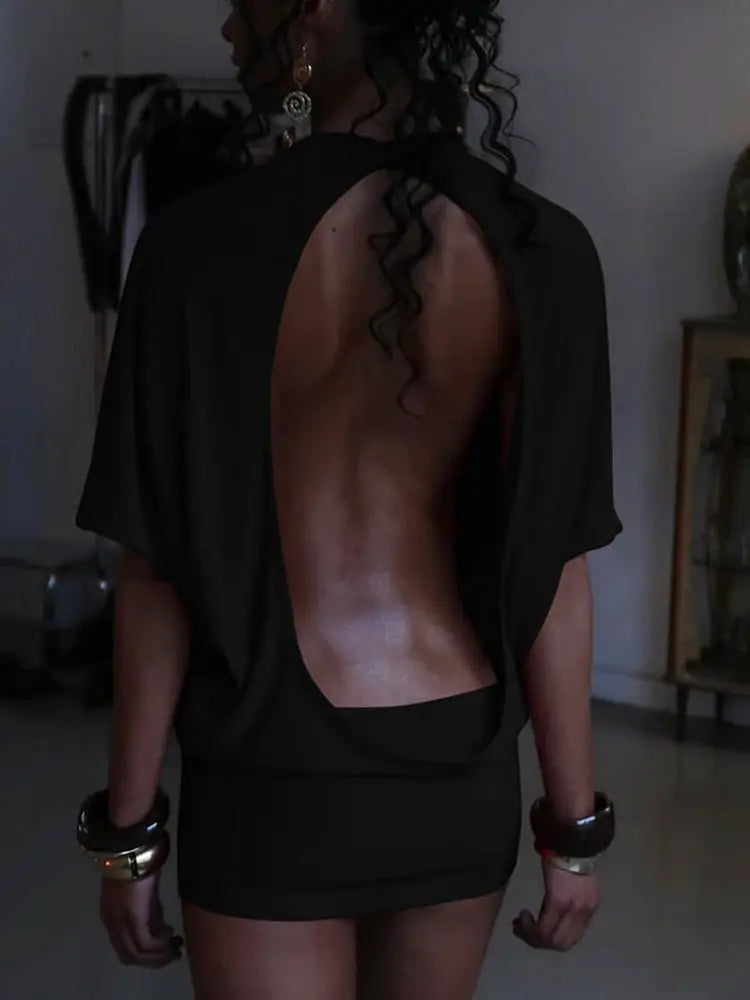 Nibber O Neck Sexy Backless Mini Dress For Women Y2K Solid Trend Style