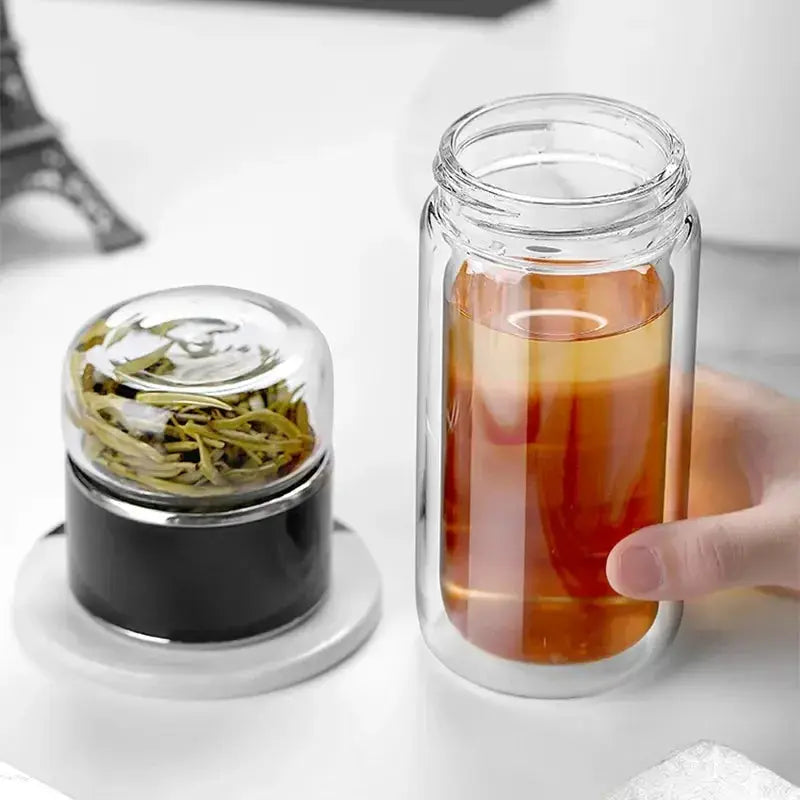 ClearSip 420ml Double Wall Borosilicate Tea Water Bottle Infuser Keeps Tea Fresh And Flavorful On The Go