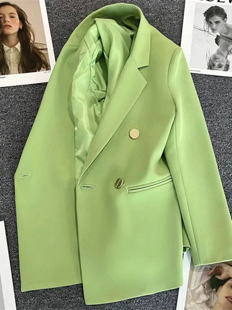 PrestigeLine Women Suit Blazer Elegant Coat For 2025 Spring And Autumn Korean Luxury Double Breasted Jacket Office Ready
