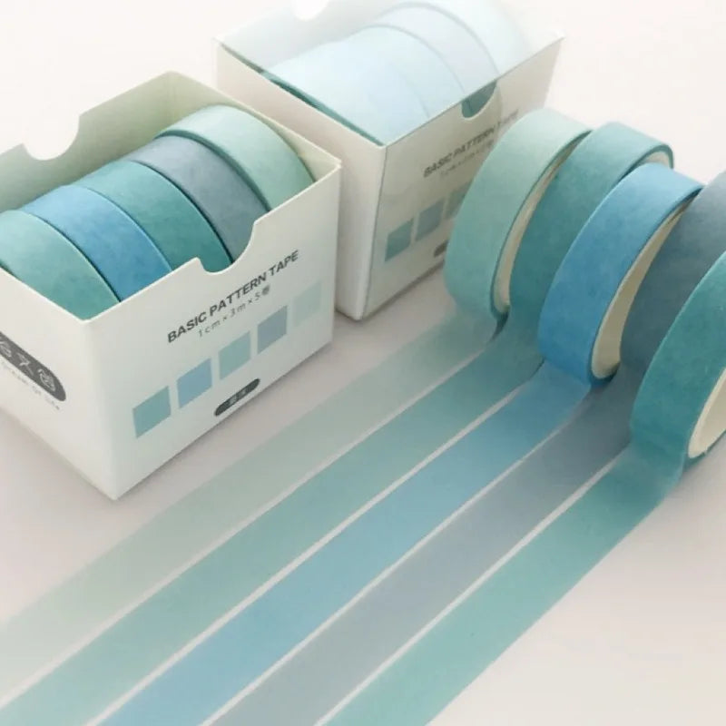 5-pack washi tape set by Simples Market in blue gradient tones for journaling and crafts