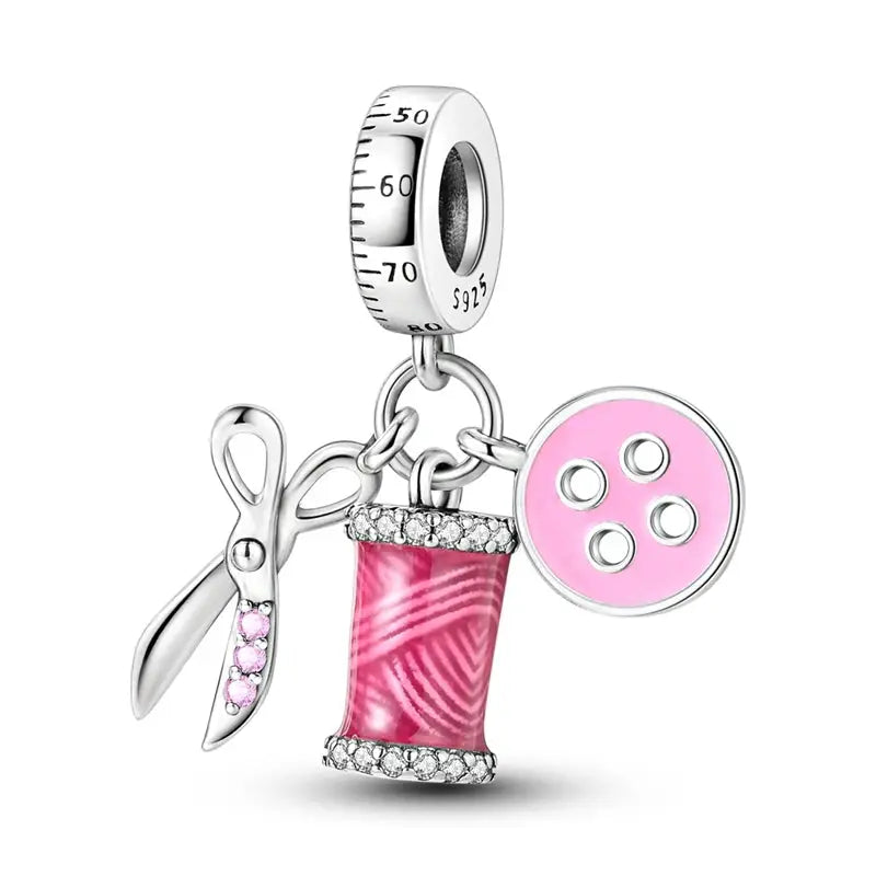 Pink Charms 925 Sterling Silver Heart Bow Perfume Bottle Charms Beads Pendants Fit Bracelet DIY Jewelry Making Women