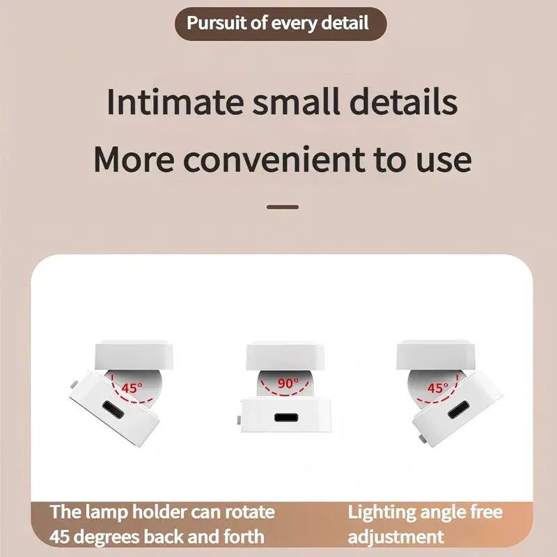 Simples Market touch table lamp with magnetic base; built-in rechargeable battery and 45° rotating holder, 3-angle view