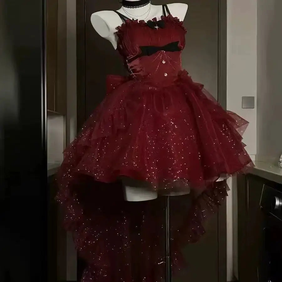 Gothic Y2K Sling Party Dress For Women Harajuku Retro Tulle Ruffles